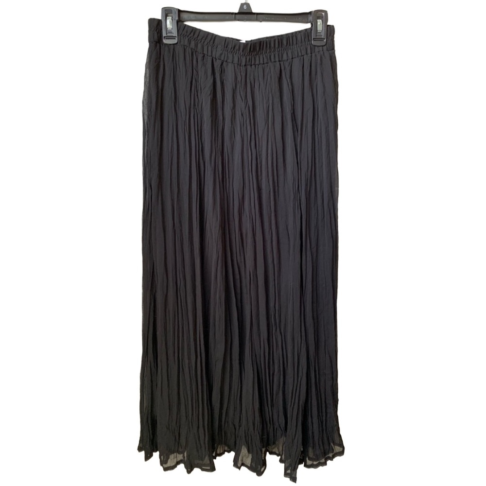 ROZ & ALI Women’s Black Lined Chiffon Crinkle Overlay Elastic Waist Maxi Skirt